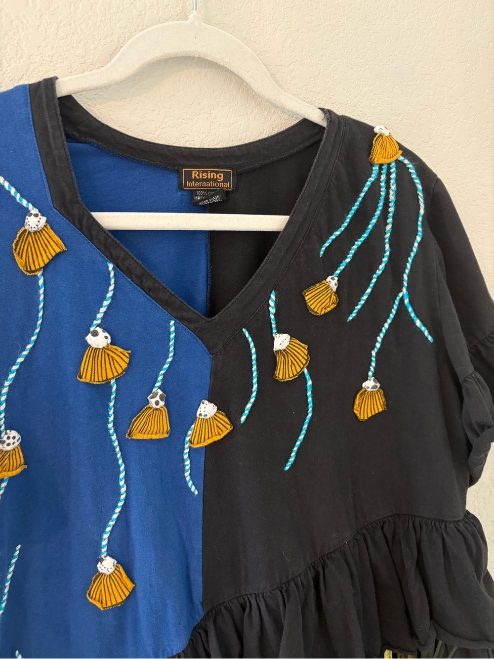 Rising International 90's Hippie Boho Festival Short Sleeve Fringe Top Shirt - Picture 2 of 8